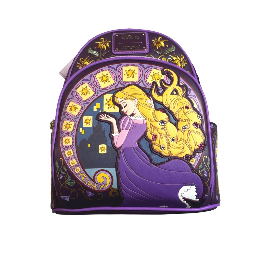 Loungefly Disney Tangled Rapunzel Lanterns Quilted Mini Backpack Velvet Purple
